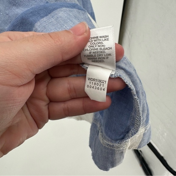 J. Jill Gingham Plaid Blue White Tie Waist Linen Dress Size Large - Picture 6 of 6